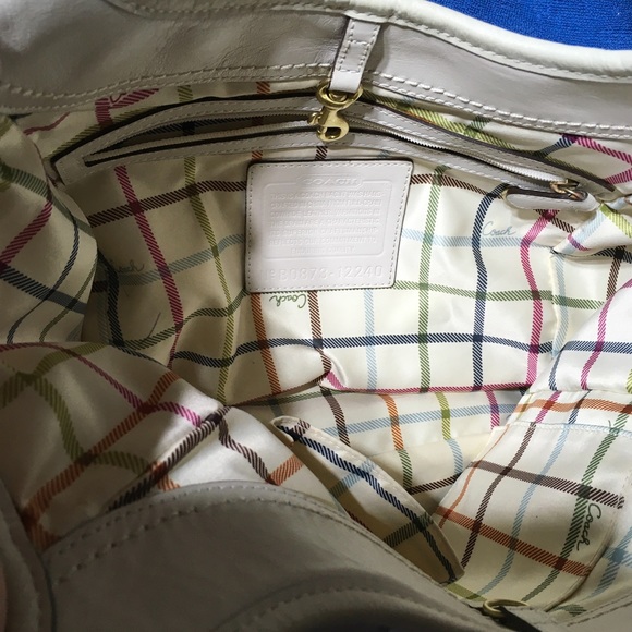 Coach Ergo Pleated Leather Tattersall Lining Hobo Shoulder Handbag Ivory White - Picture 12 of 12